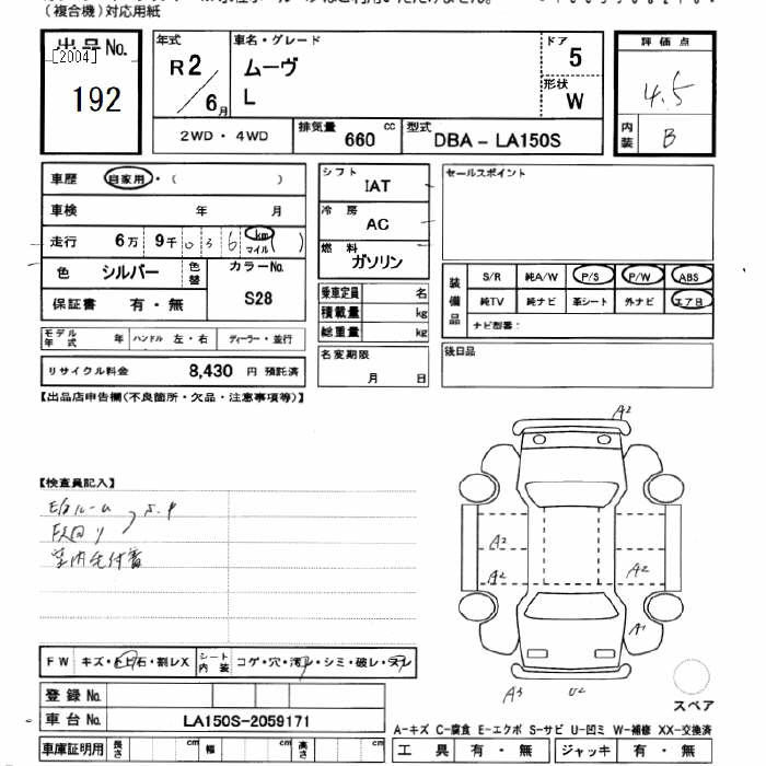 Аукционный лист DAIHATSU MOVE 2020