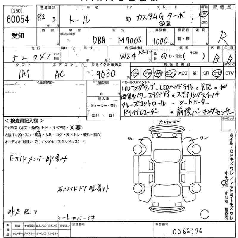 Аукционный лист DAIHATSU THOR 2020