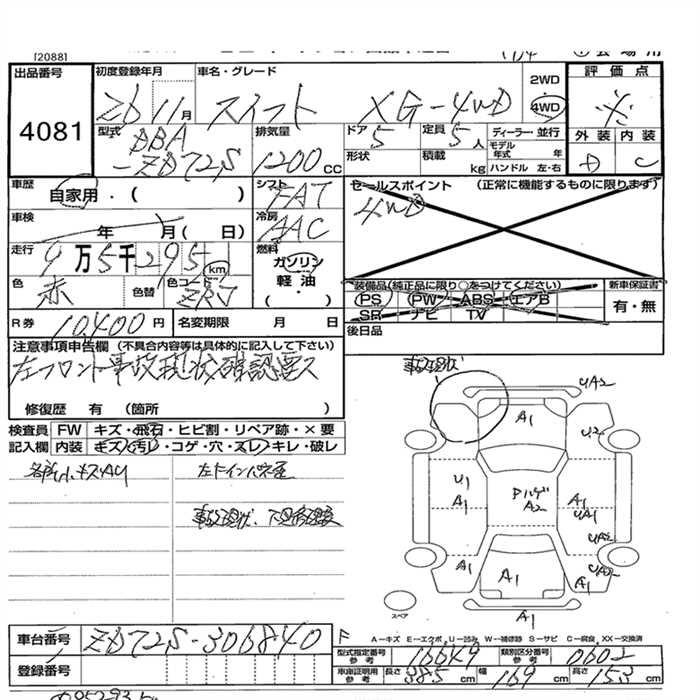 Аукционный лист SUZUKI SWIFT 2014