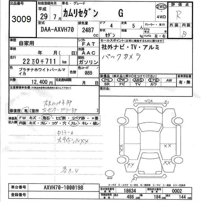 Аукционный лист TOYOTA CAMRY 2017