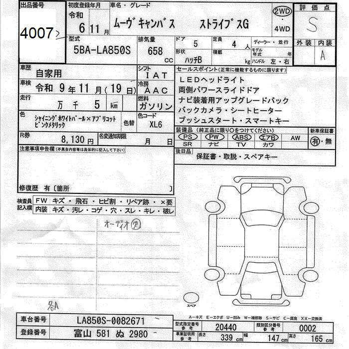 Аукционный лист DAIHATSU MOVE CANBUS 2024