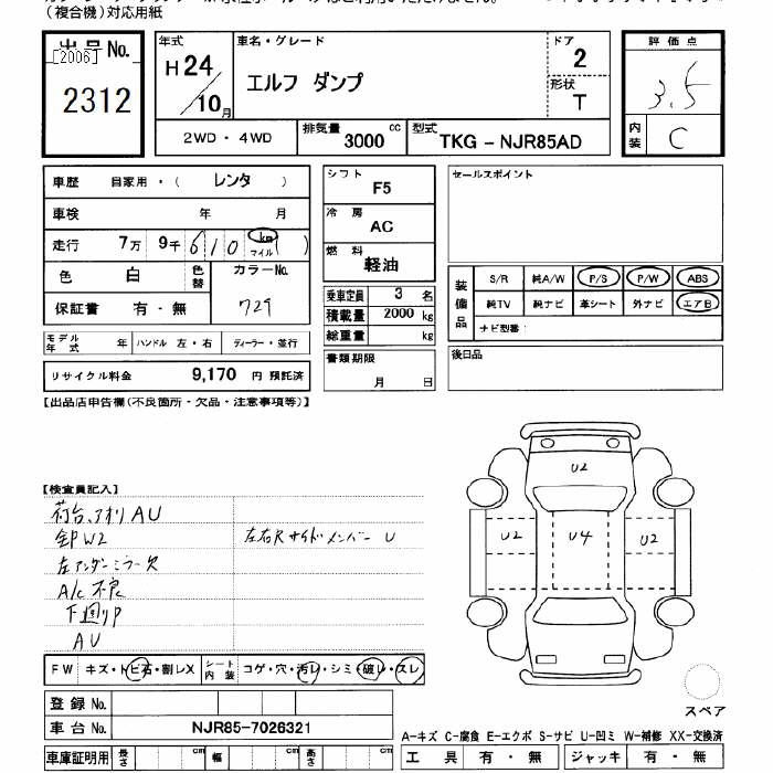 Аукционный лист ISUZU ELF 2012