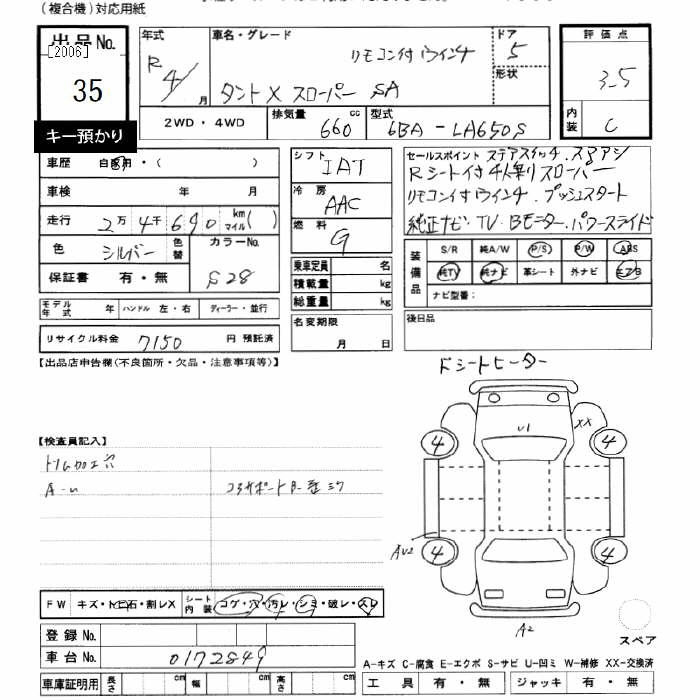 Аукционный лист DAIHATSU TANTO 2022