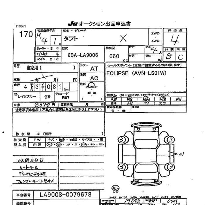 Аукционный лист DAIHATSU TAFT 2022