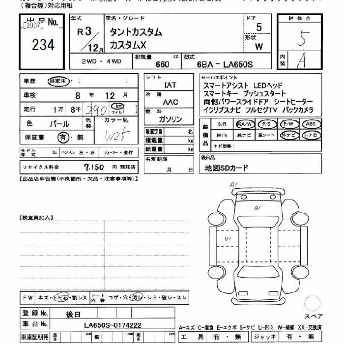 Аукционный лист DAIHATSU TANTO 2021