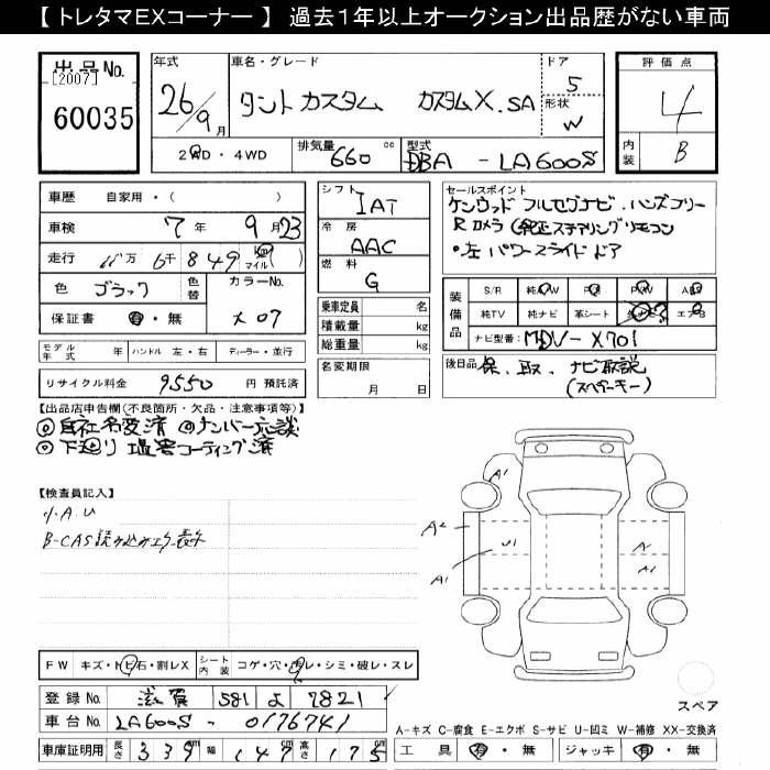 Аукционный лист DAIHATSU TANTO 2014
