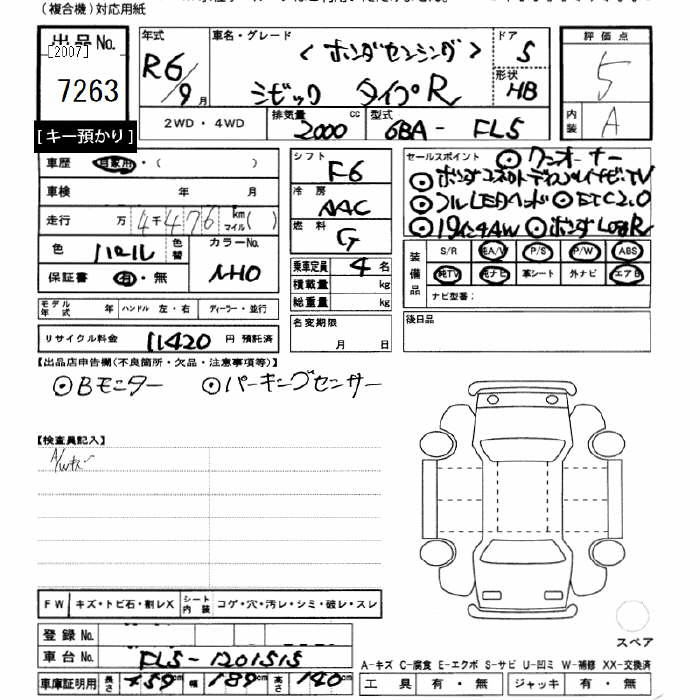 Аукционный лист HONDA CIVIC 2024