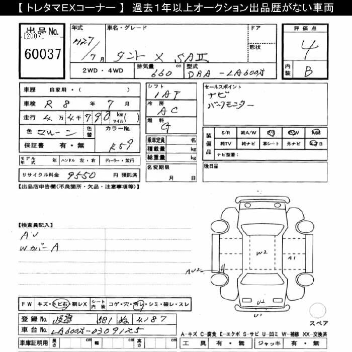 Аукционный лист DAIHATSU TANTO 2015