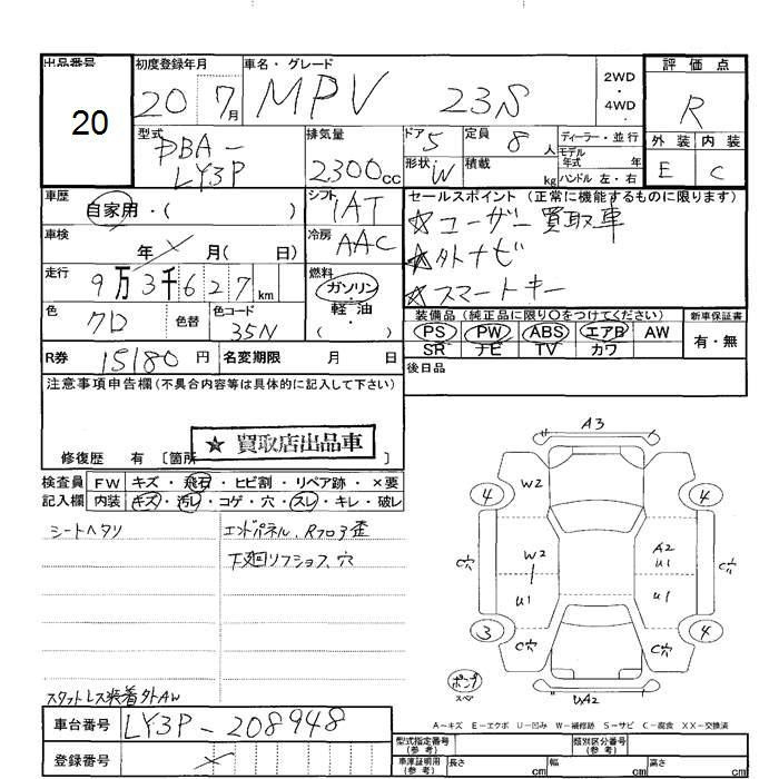 Аукционный лист MAZDA MPV 2008