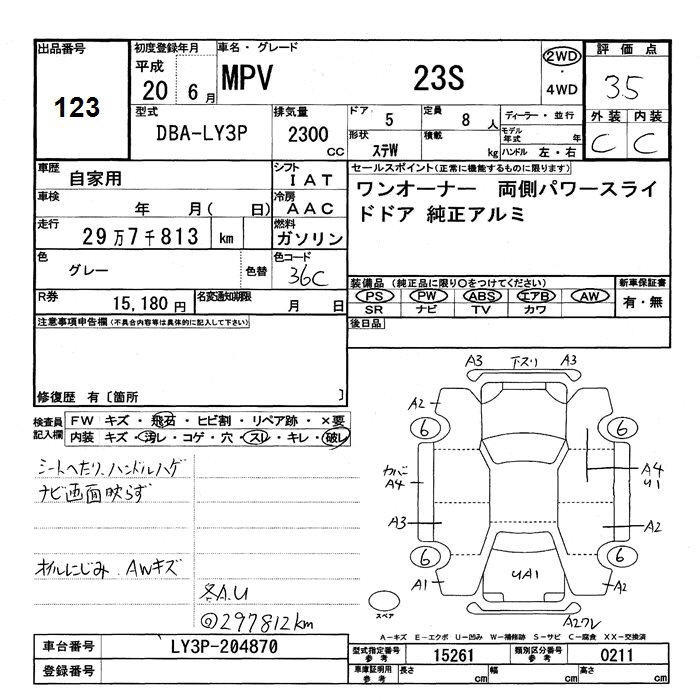 Аукционный лист MAZDA MPV 2008