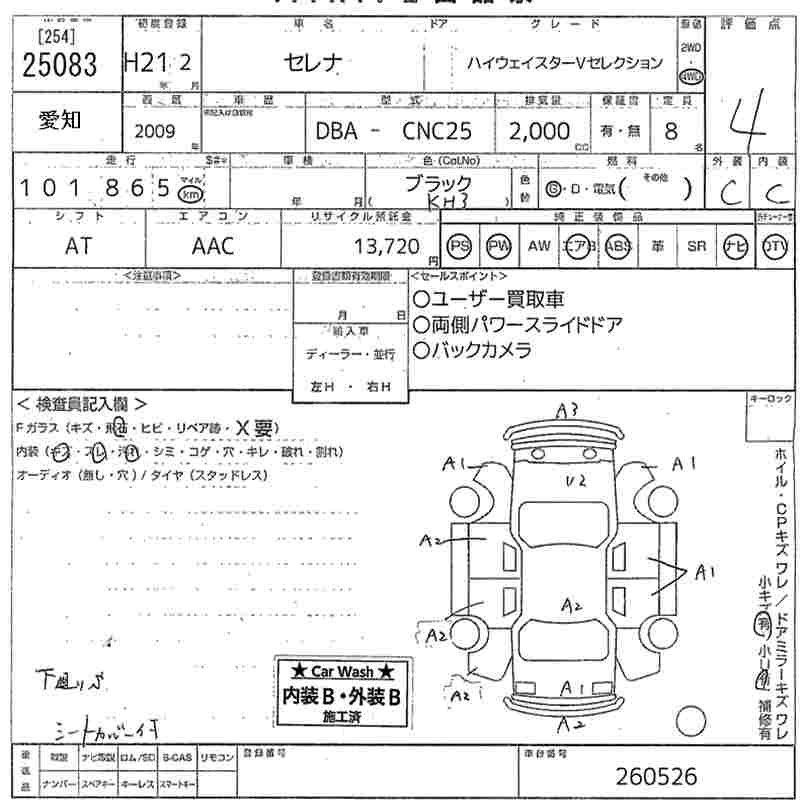 Аукционный лист NISSAN SERENA 2009