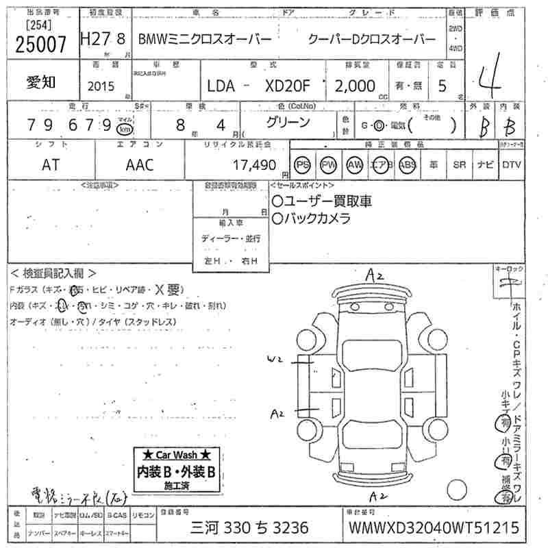 Аукционный лист BMW MINI 2015