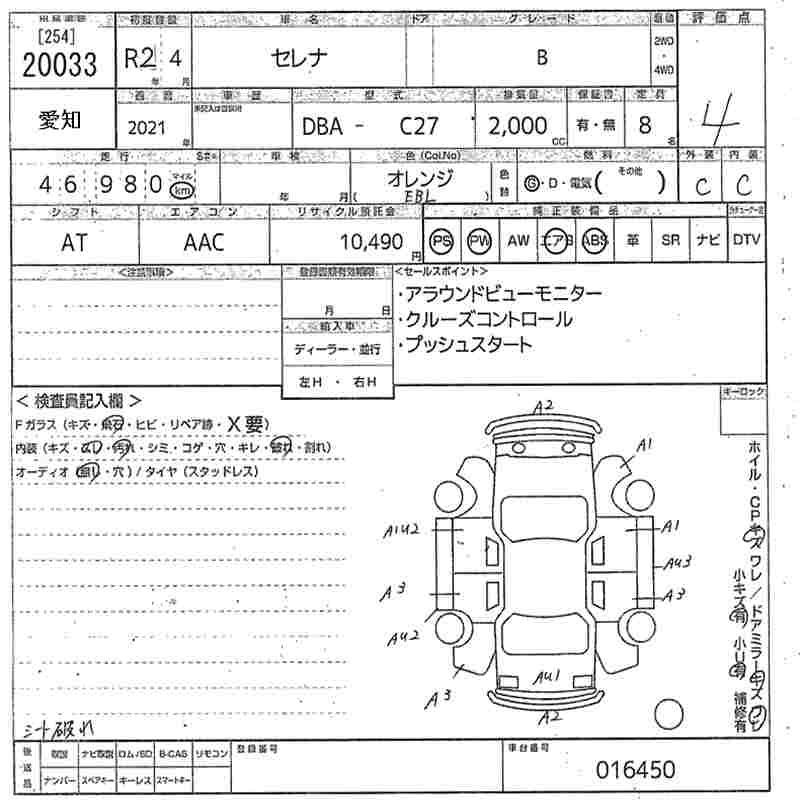 Аукционный лист NISSAN SERENA 2020