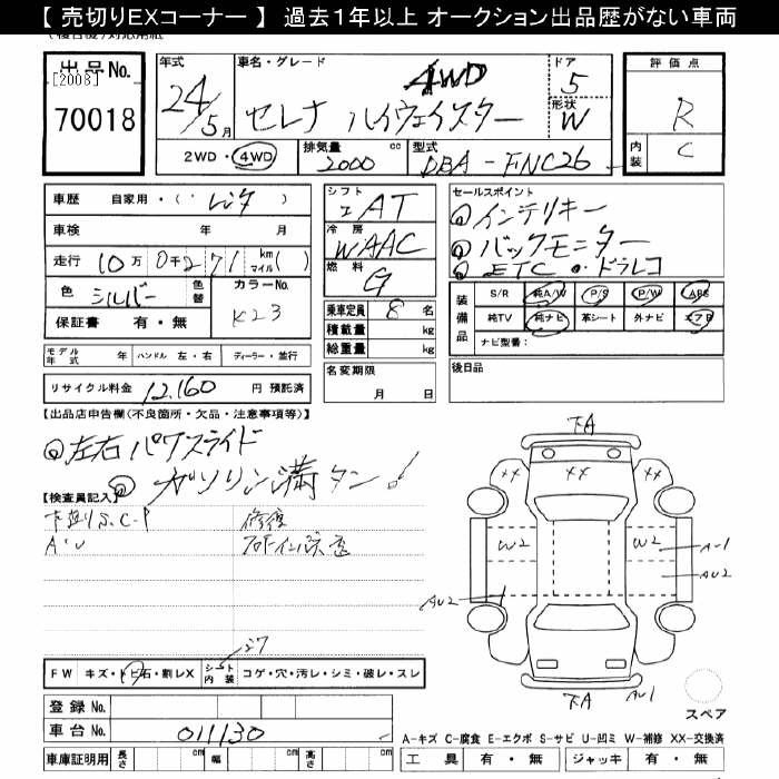 Аукционный лист NISSAN SERENA 2012