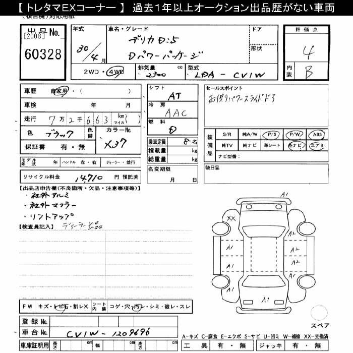 Аукционный лист MITSUBISHI DELICA D5 2018