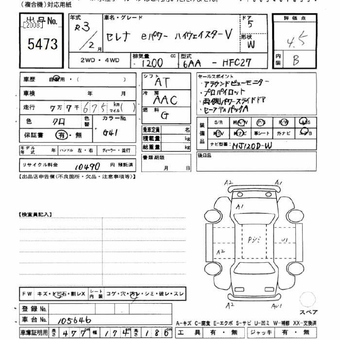 Аукционный лист NISSAN SERENA 2021