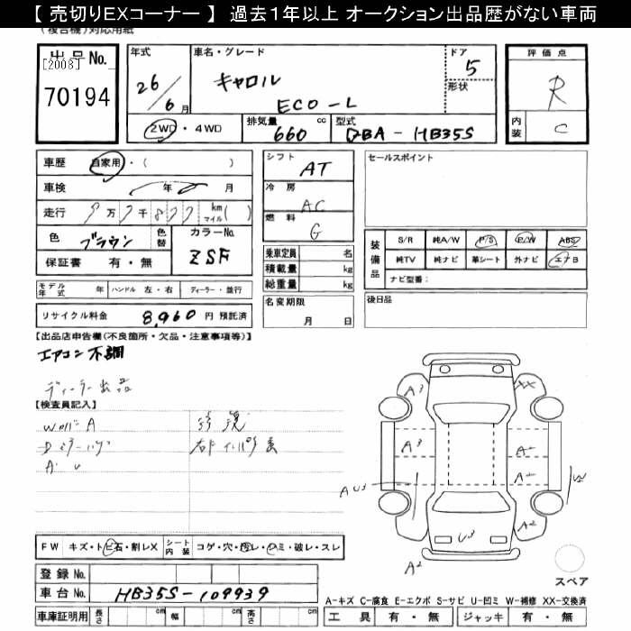 Аукционный лист MAZDA CAROL 2014