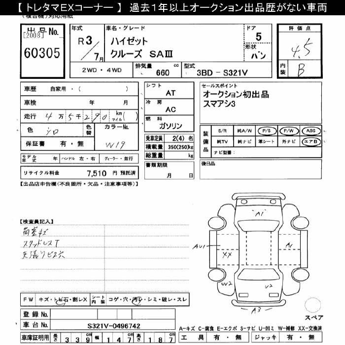 Аукционный лист DAIHATSU HIJET VAN 2021