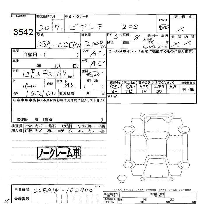 Аукционный лист MAZDA BIANTE 2008