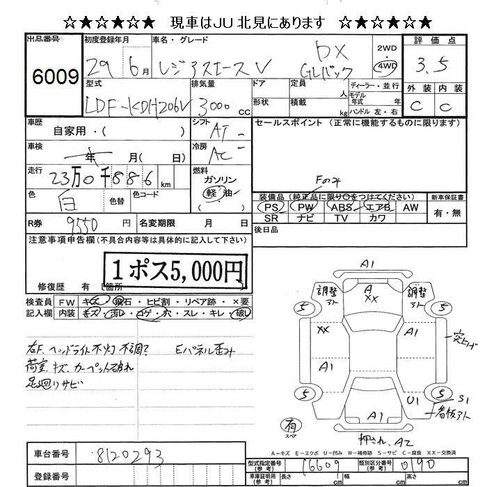 Аукционный лист TOYOTA REGIUS ACE VAN 2017