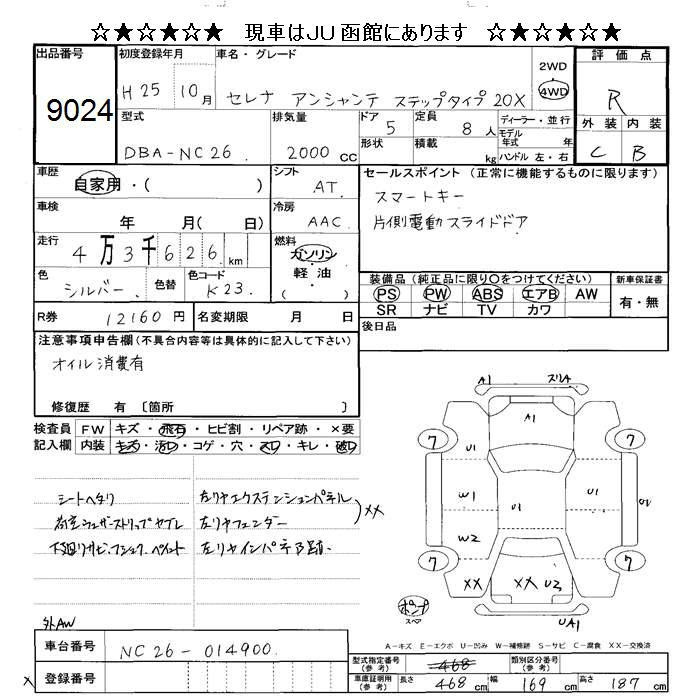 Аукционный лист NISSAN SERENA 2013