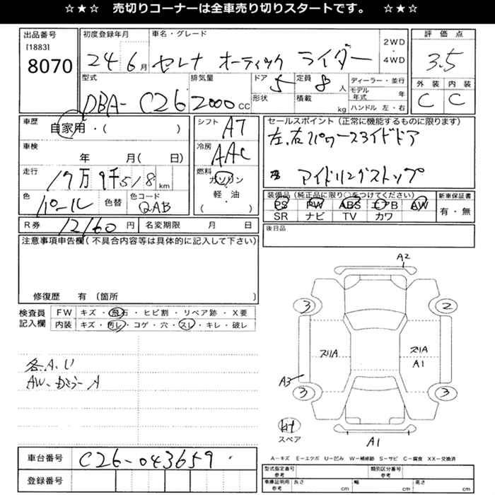 Аукционный лист NISSAN SERENA 2012