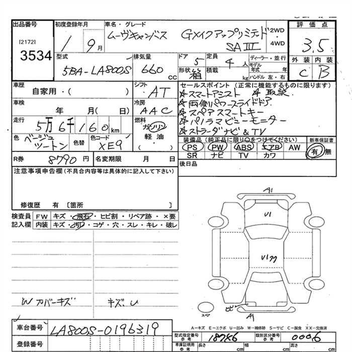 Аукционный лист DAIHATSU MOVE CANBUS 2019