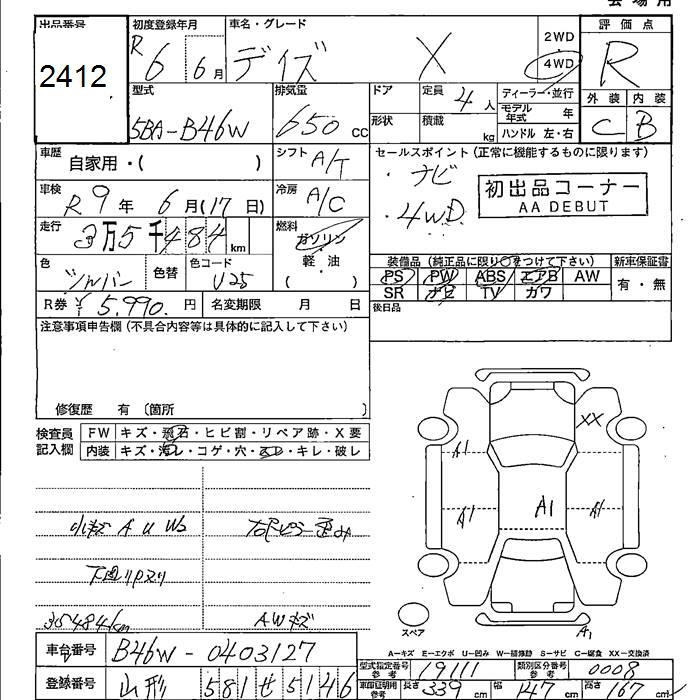 Аукционный лист NISSAN DAYZ 2024