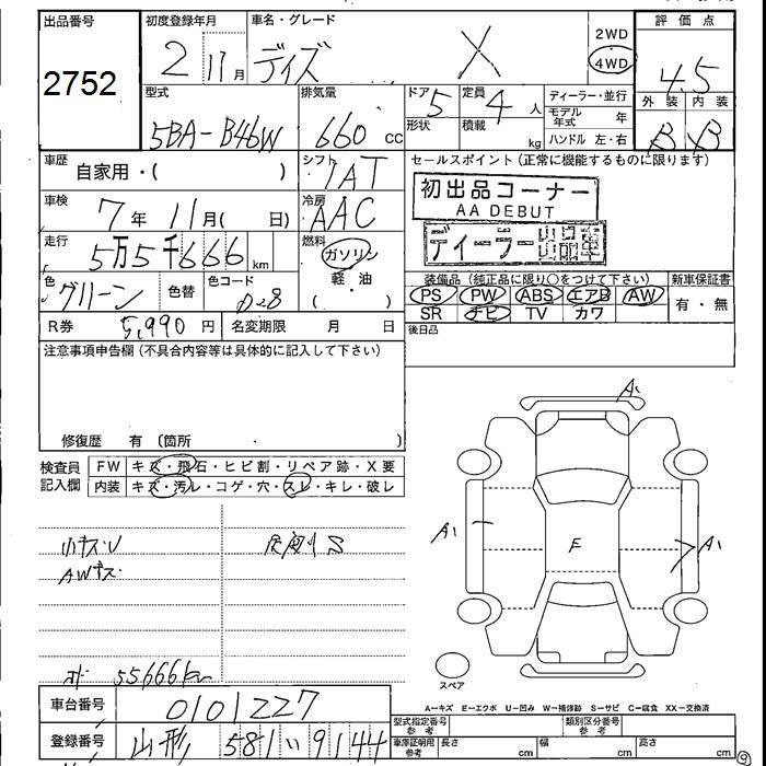 Аукционный лист NISSAN DAYZ 2020