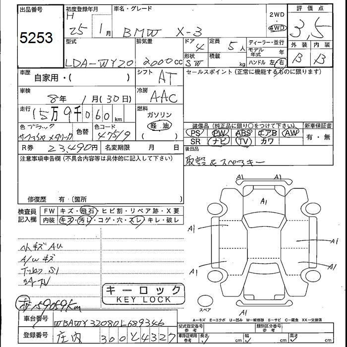 Аукционный лист BMW X3 2013