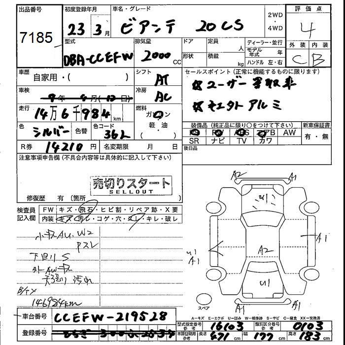 Аукционный лист MAZDA BIANTE 2011