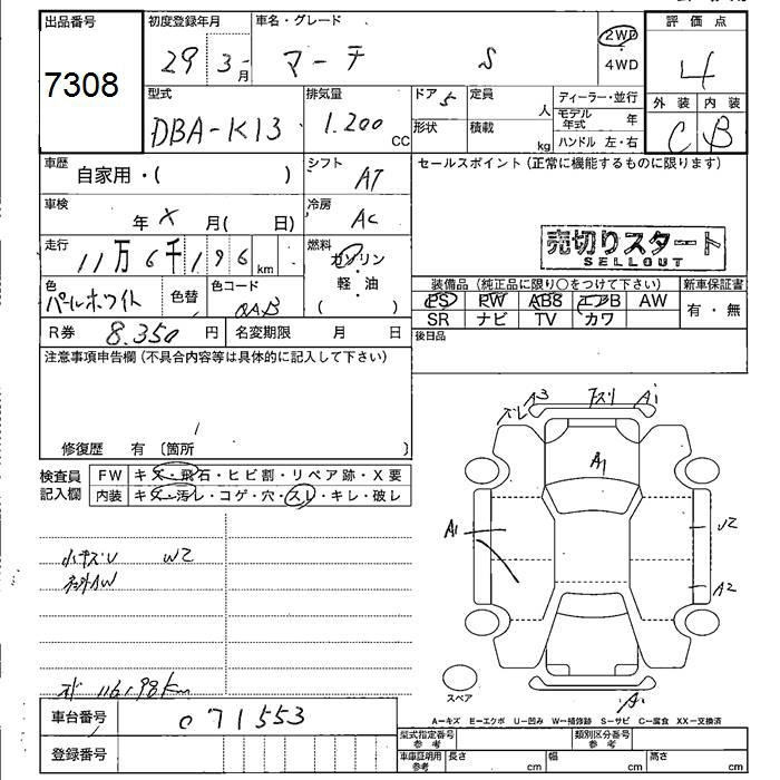 Аукционный лист NISSAN MARCH 2017