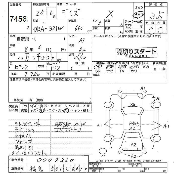 Аукционный лист NISSAN DAYZ 2013