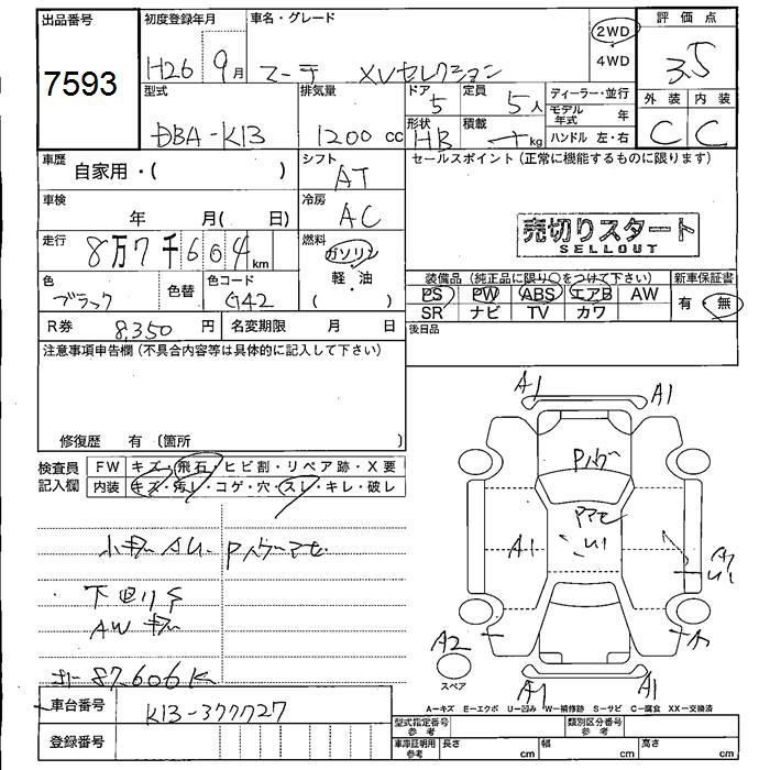 Аукционный лист NISSAN MARCH 2014
