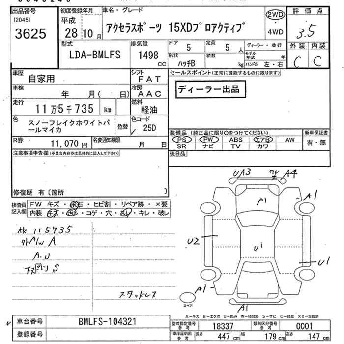 Аукционный лист MAZDA AXELA 2016