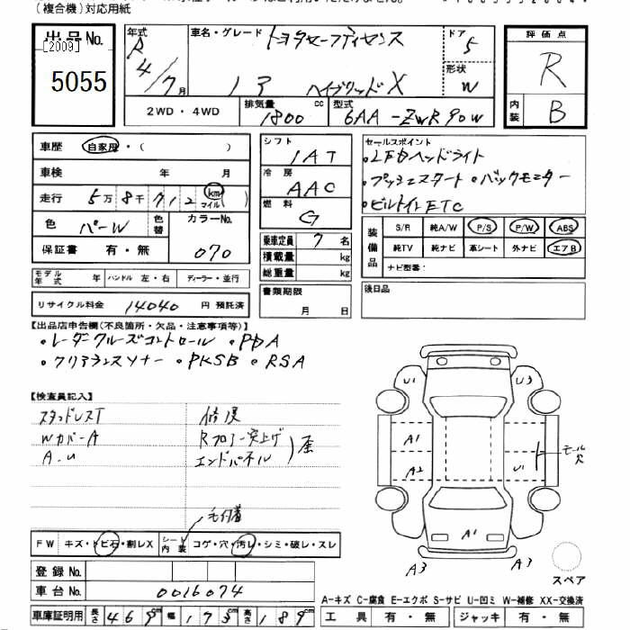 Аукционный лист TOYOTA NOAH 2022