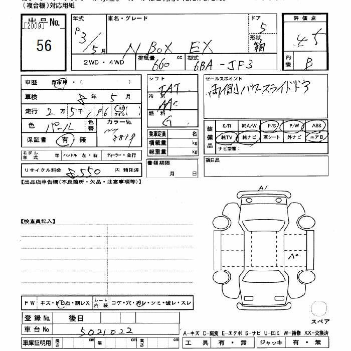 Аукционный лист HONDA N BOX 2021