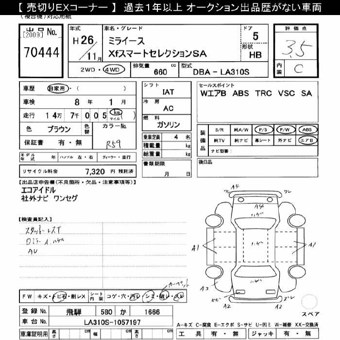 Аукционный лист DAIHATSU MIRA E S 2014