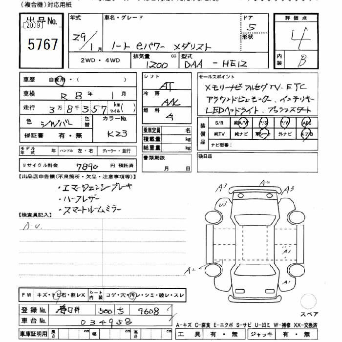 Аукционный лист NISSAN NOTE 2017