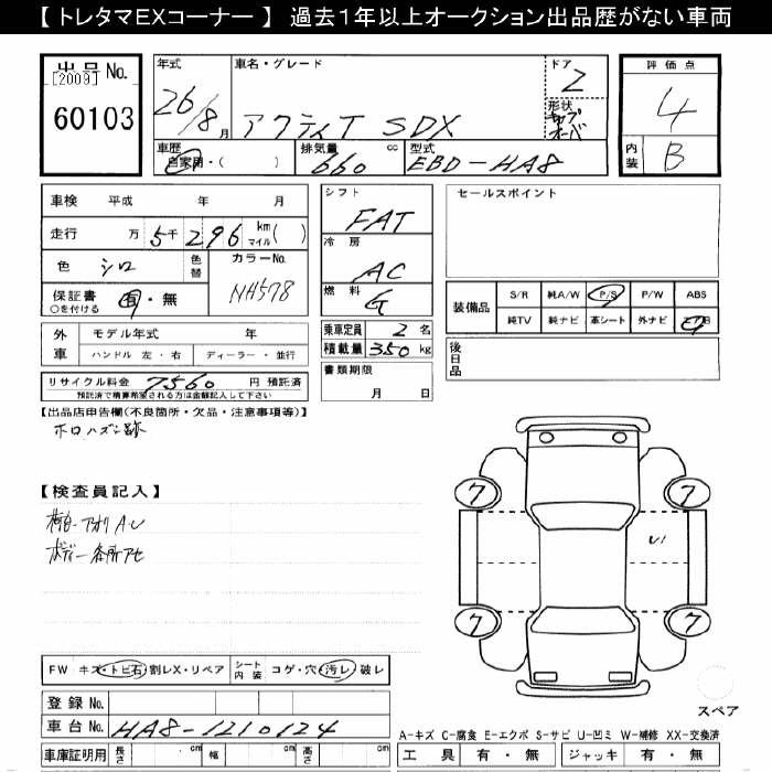 Аукционный лист HONDA ACTY TRUCK 2014
