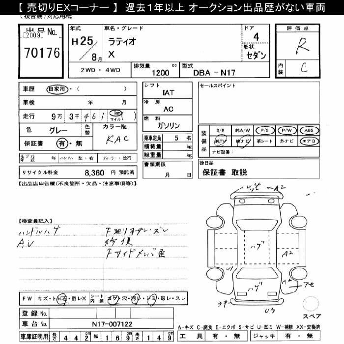 Аукционный лист NISSAN TIIDA LATIO 2013