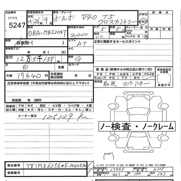 Аукционный лист VOLVO V40 2014