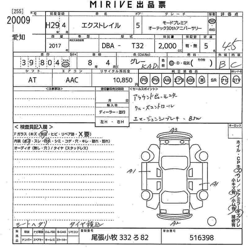 Аукционный лист NISSAN X-TRAIL 2017