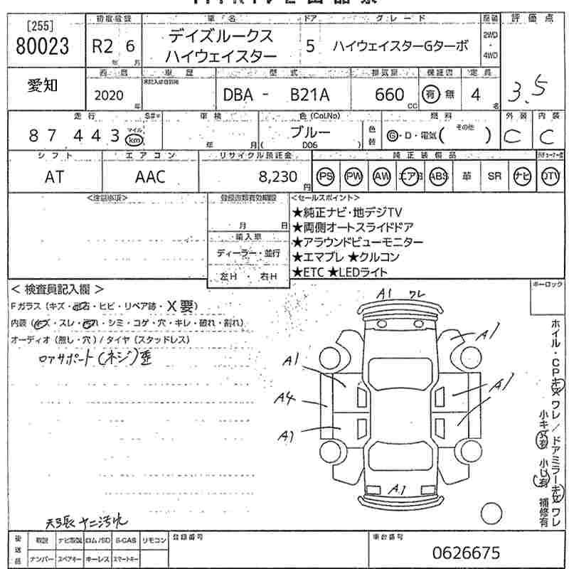 Аукционный лист NISSAN DAYZ ROOX 2020