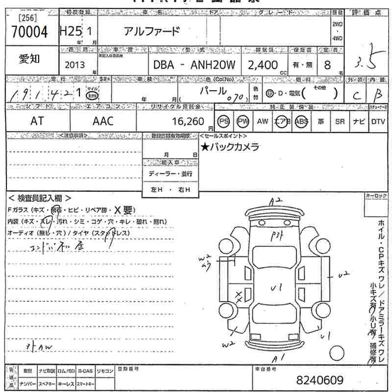 Аукционный лист TOYOTA ALPHARD 2013