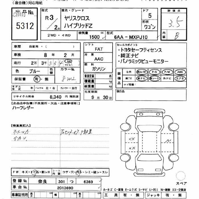 Аукционный лист TOYOTA YARIS CROSS 2021