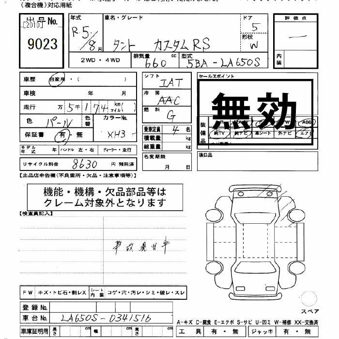 Аукционный лист DAIHATSU TANTO 2023