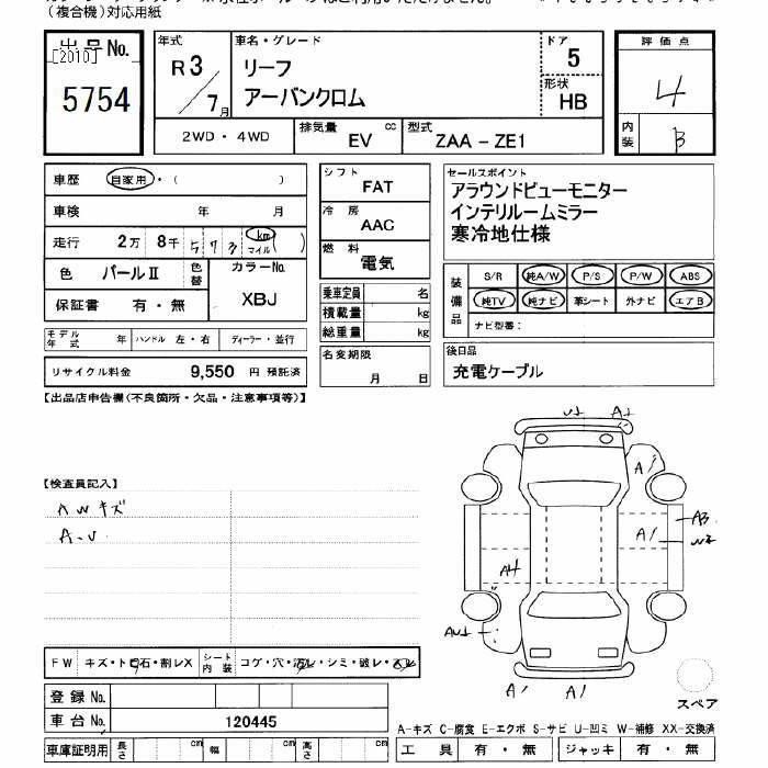 Аукционный лист NISSAN LEAF 2021