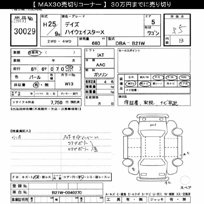 Аукционный лист NISSAN DAYZ 2013