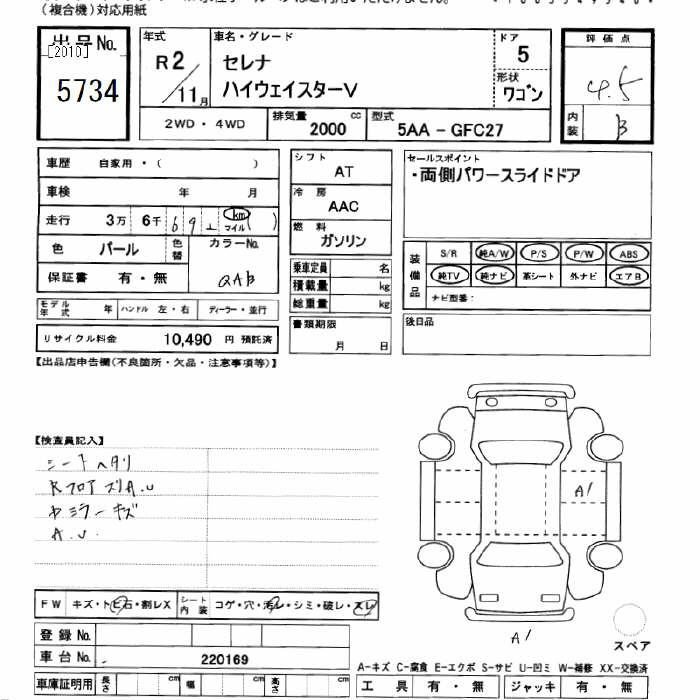 Аукционный лист NISSAN SERENA 2020